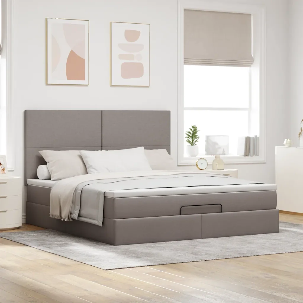 Struttura Letto Pouf con Materasso Tortora 160x200cm in Tessuto - Image 3