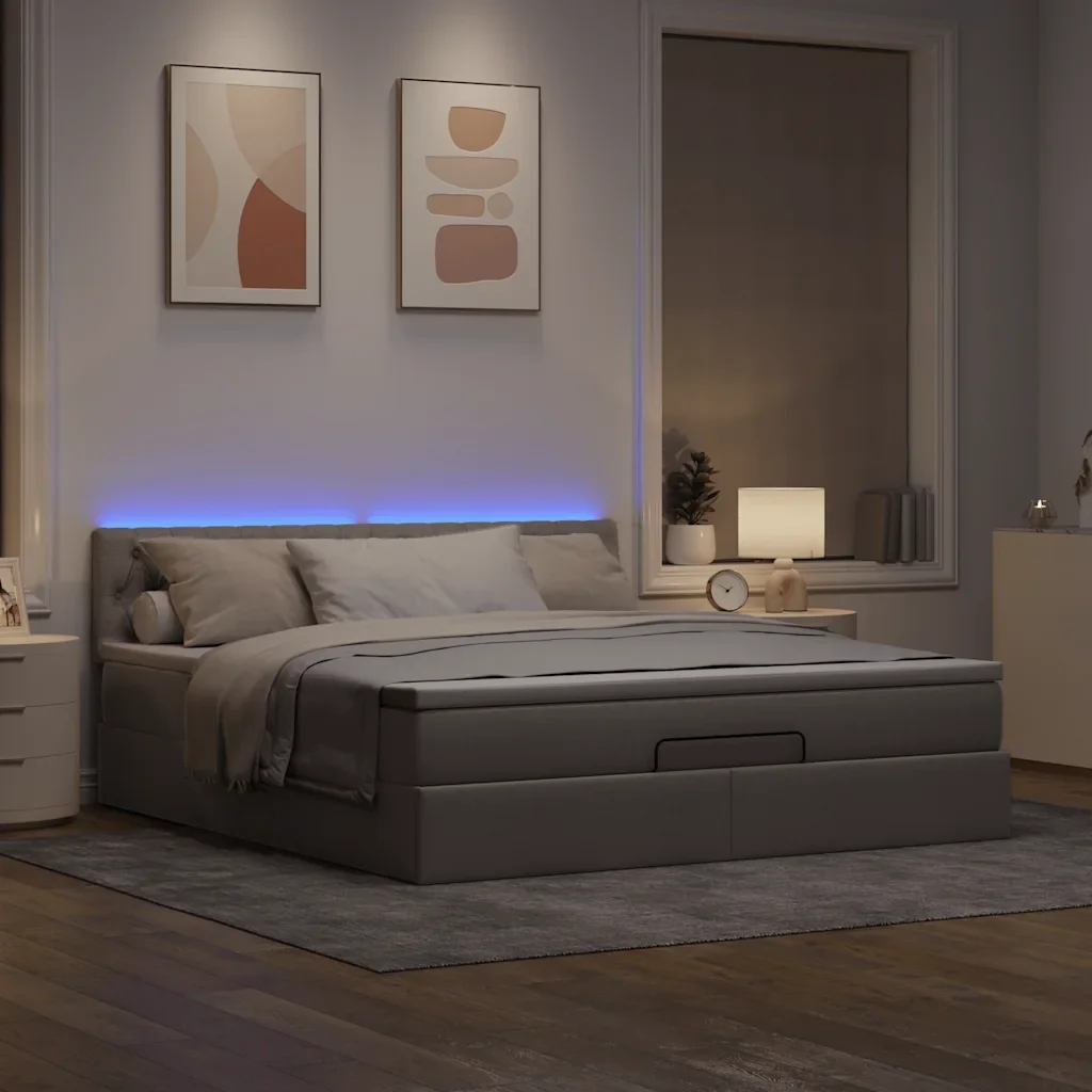 Struttura Letto Pouf con Materasso Tortora 160x200cm in Tessuto - Image 3