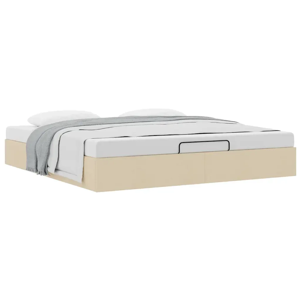 Struttura Letto Pouf senza Materasso Crema 160x200 cm Tessuto - Image 4