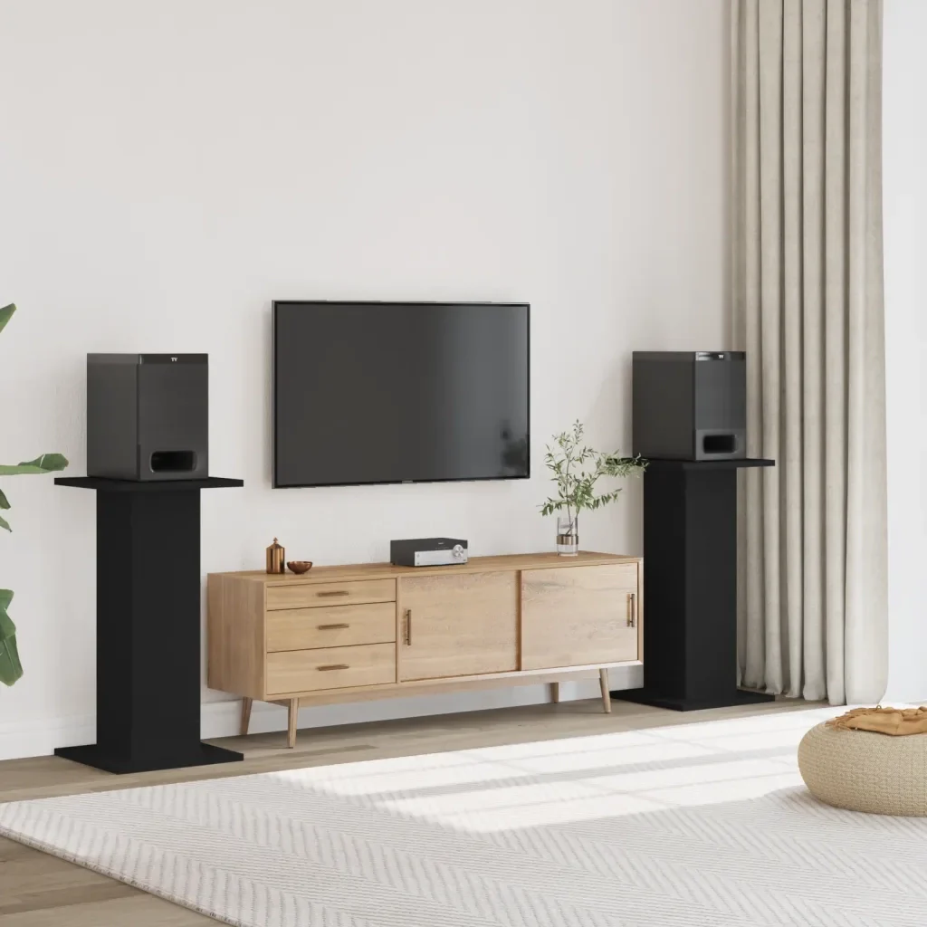 Supporti Altoparlanti 2 pz Neri 30x30x80cm in Legno Multistrato 852664