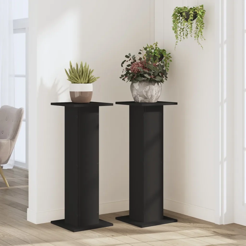 Supporti per Piante 2 pz Neri 30x30x80 cm Legno Multistrato 3307865 - Image 3