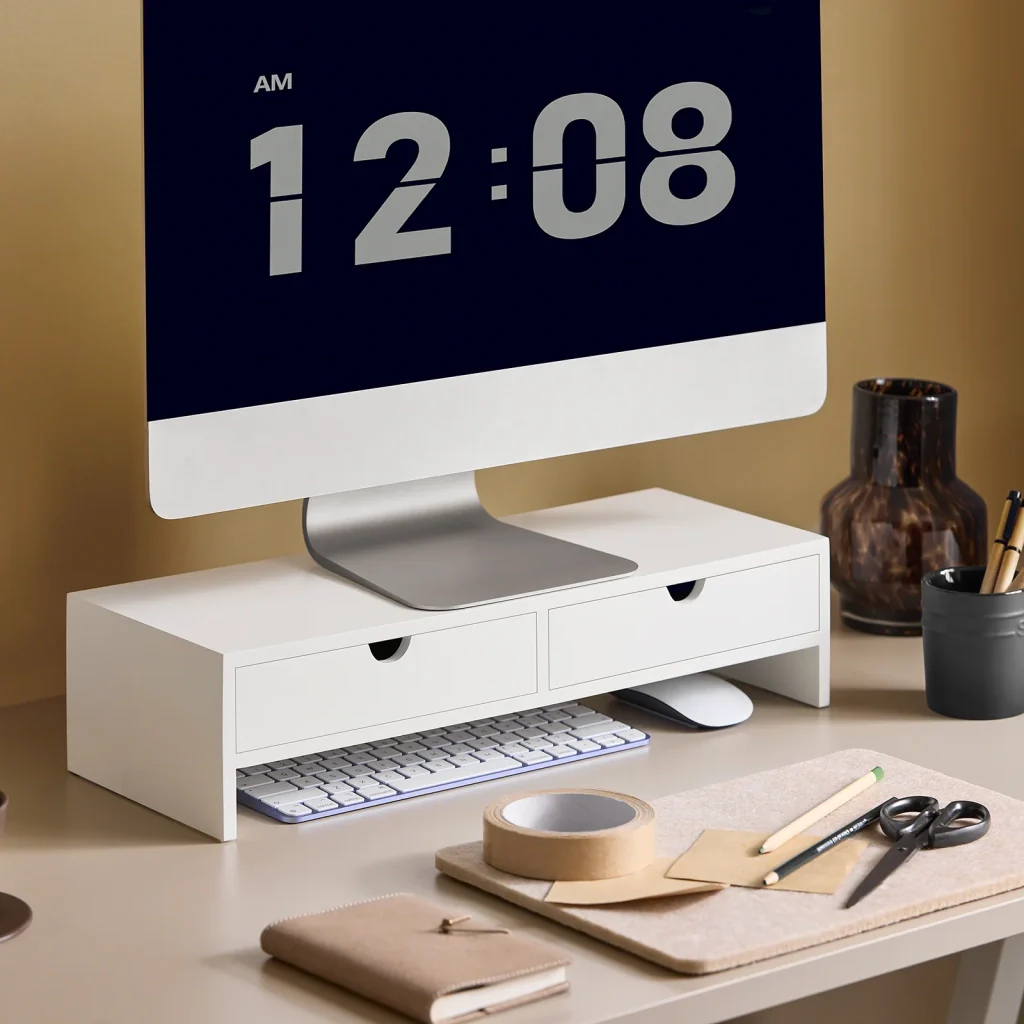 Supporto Monitor pc da scrivania Organizer scrivania Altezza 11 cm Bianco BBF02-W - Image 4