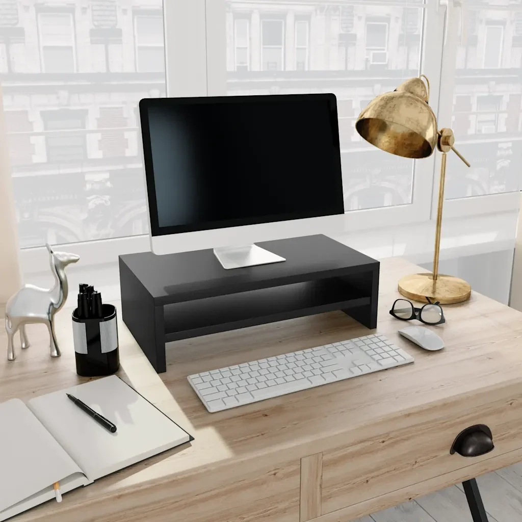 Supporto per Monitor Nero 42x24x13 cm in Legno Multistrato 800217