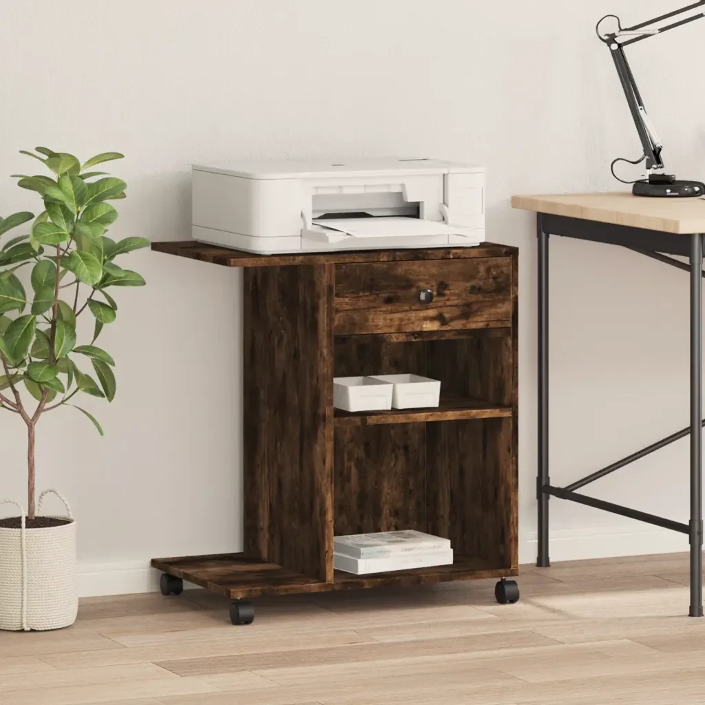 Supporto per Stampante con Ruote Rovere Fumo 60x40x68,5 cm - Image 3