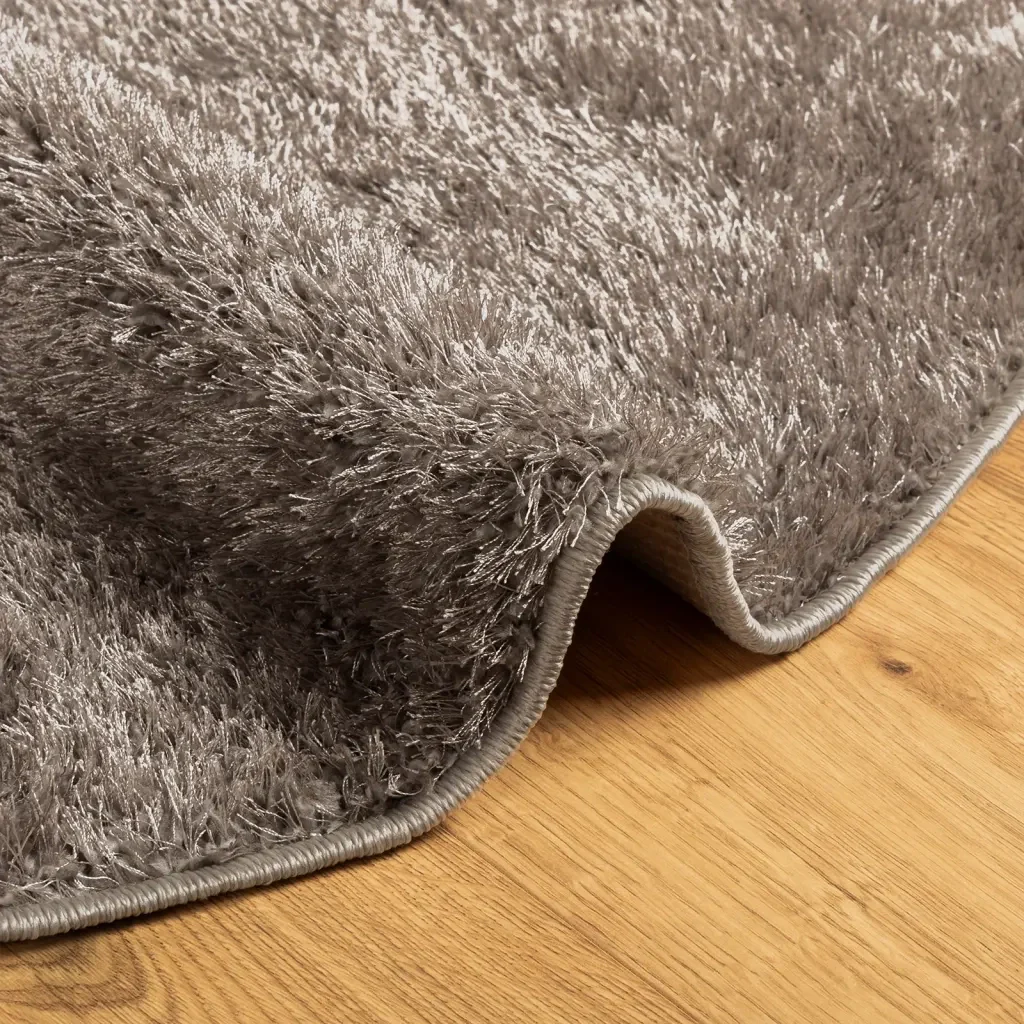 Tappeto a Pelo Lucido Lungo ISTAN Effetto Grigio Ø 100 cm 375682 - Image 6