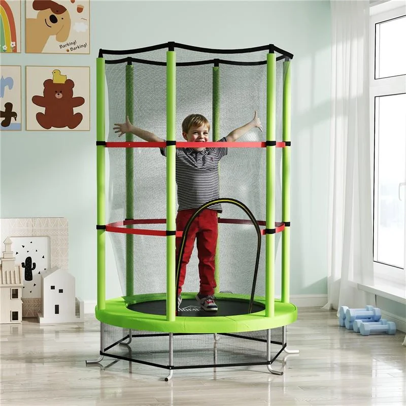 TAPPETO ELASTICO PER BAMBINI 3-6 ANNI CON RETE DI PROTEZIONE 6 COLONNE E 3 INGRESSI Ø 140X190 CM VERDE E NERO - Image 5