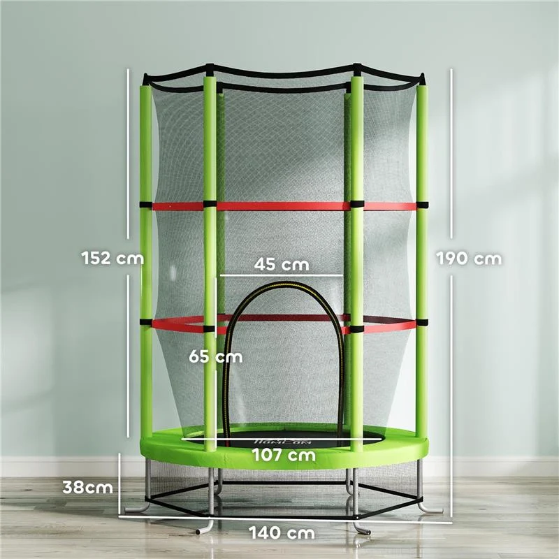 TAPPETO ELASTICO PER BAMBINI 3-6 ANNI CON RETE DI PROTEZIONE 6 COLONNE E 3 INGRESSI Ø 140X190 CM VERDE E NERO - Image 7