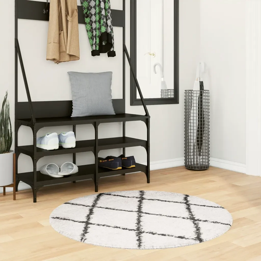 Tappeto Shaggy PAMPLONA a Pelo Lungo Crema e Nero Ø 100 cm 375376