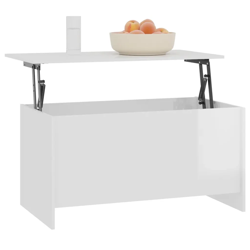 Tavolino Bianco Lucido 102x55,5x52,5 cm in Legno Multistrato 809671 - Image 7