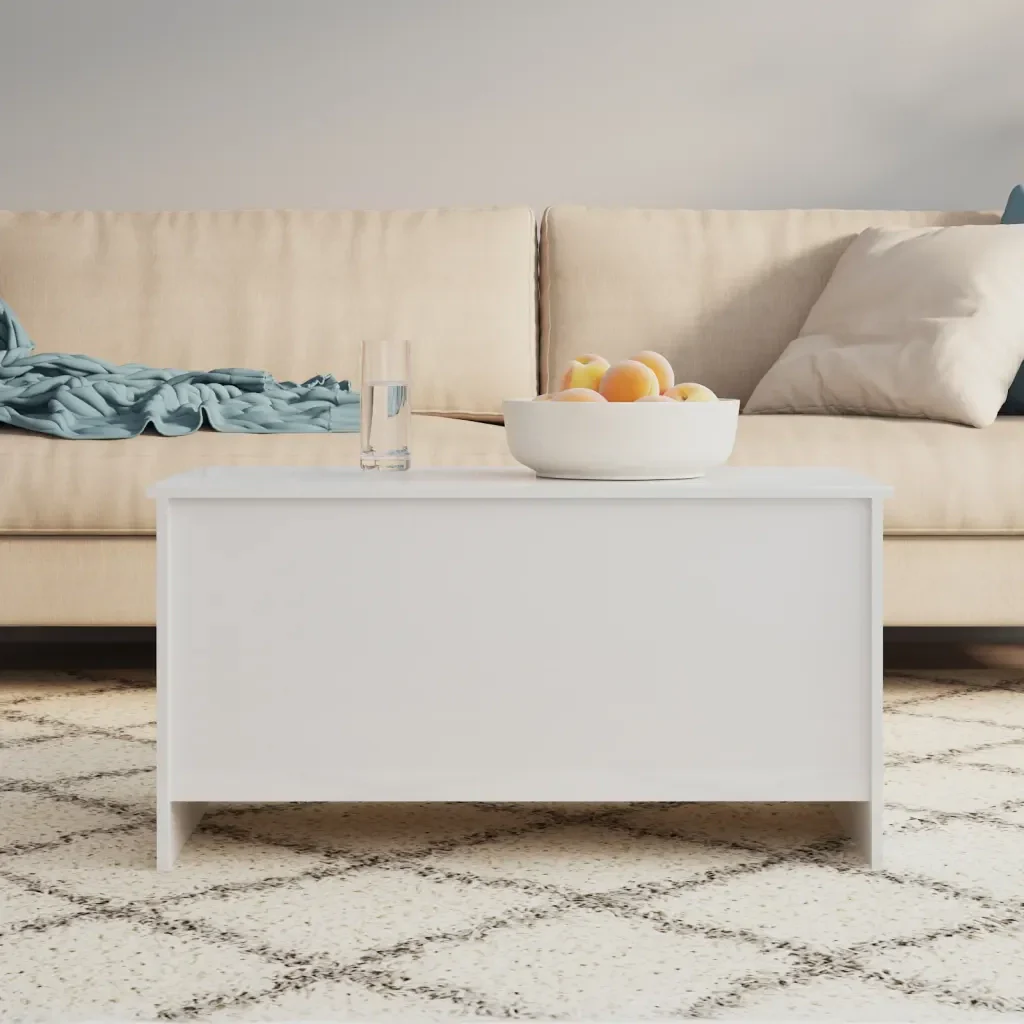 Tavolino Bianco Lucido 102x55,5x52,5 cm in Legno Multistrato 809671 - Image 8