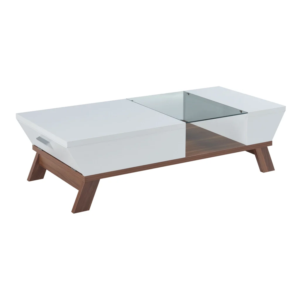 Tavolino Centrale da Salotto Ljusdal con Contenitori Laterali 120 x 55 x 33 cm Bianco / Effetto Noce [en.casa] - Image 4