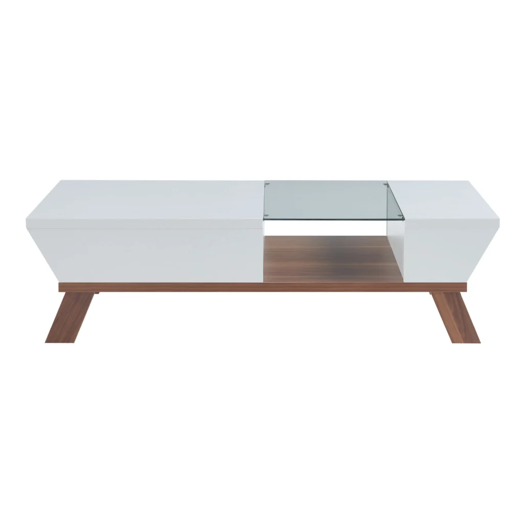 Tavolino Centrale da Salotto Ljusdal con Contenitori Laterali 120 x 55 x 33 cm Bianco / Effetto Noce [en.casa] - Image 5