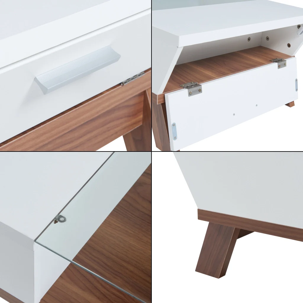 Tavolino Centrale da Salotto Ljusdal con Contenitori Laterali 120 x 55 x 33 cm Bianco / Effetto Noce [en.casa] - Image 7