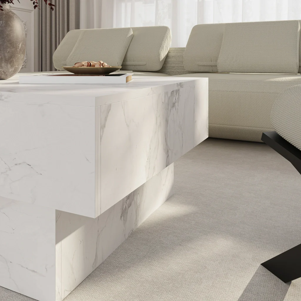 Tavolino Centrale Lens da Salotto con Piano Scorrevole 80 x 60 x 36 cm - Effetto Marmo Bianco [en.casa] - Image 8