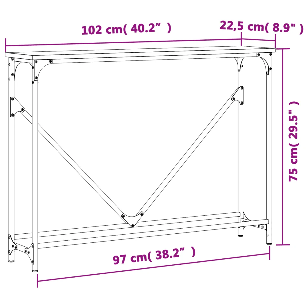Tavolino Consolle Rovere Fumo 102x22,5x75 cm Legno Multistrato 834132 - Image 9