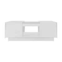 Tavolino da caffè bianco con rivestimento in vetro, illuminazione LED, controllo tramite app, 2 cassetti e 1 vano aperto, 100×50×35,5 cm, Bianco - Image 2