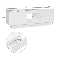 Tavolino da caffè bianco con rivestimento in vetro, illuminazione LED, controllo tramite app, 2 cassetti e 1 vano aperto, 100×50×35,5 cm, Bianco - Image 3
