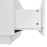 Tavolino da caffè bianco con rivestimento in vetro, illuminazione LED, controllo tramite app, 2 cassetti e 1 vano aperto, 100×50×35,5 cm, Bianco - Image 8