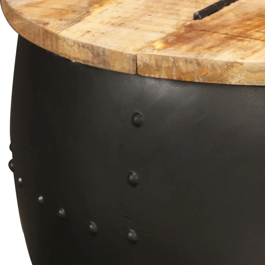 Tavolino da Salotto Rotondo 53x43 cm in Legno Massello di Mango 287484 - Image 3
