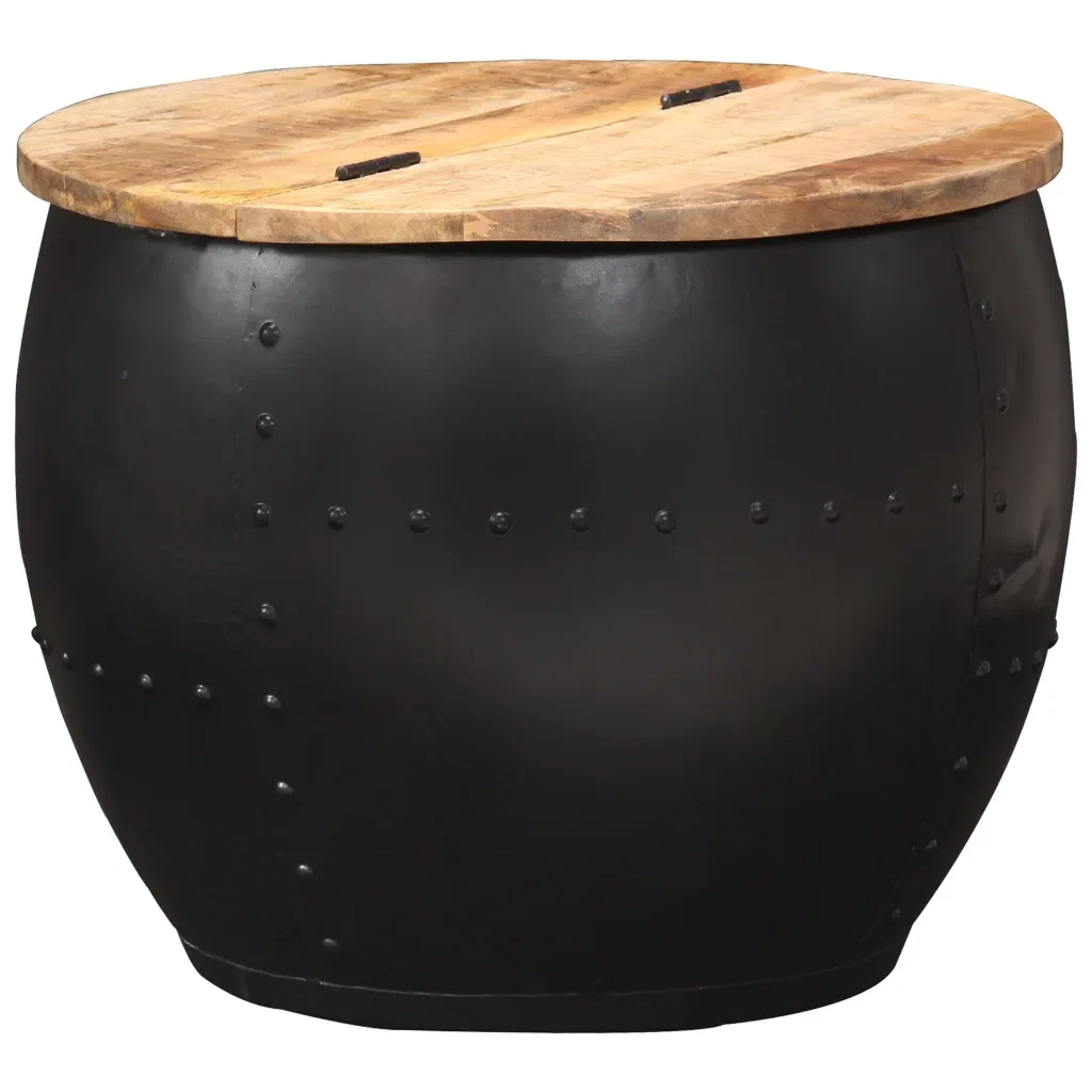Tavolino da Salotto Rotondo 53x43 cm in Legno Massello di Mango 287484 - Image 7