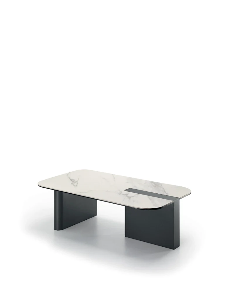 Tavolino da caffè Slide 105x60 cm con top in ceramica marmo bianco e struttura in metallo verniciato antracite - Stones - Image 2