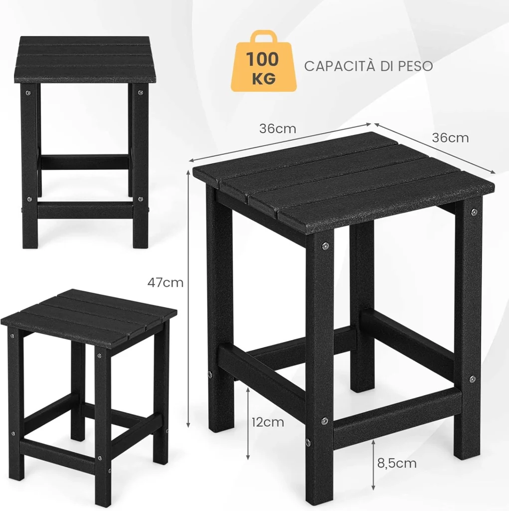 Tavolino da Giardino Quadrato per Esterno, Tavolo Adirondack in HDPE Resistente alle Intemperie, per Interno ed Esterno Patio, Portico, Giardino, Facile Manutenzione (nero) - Image 3