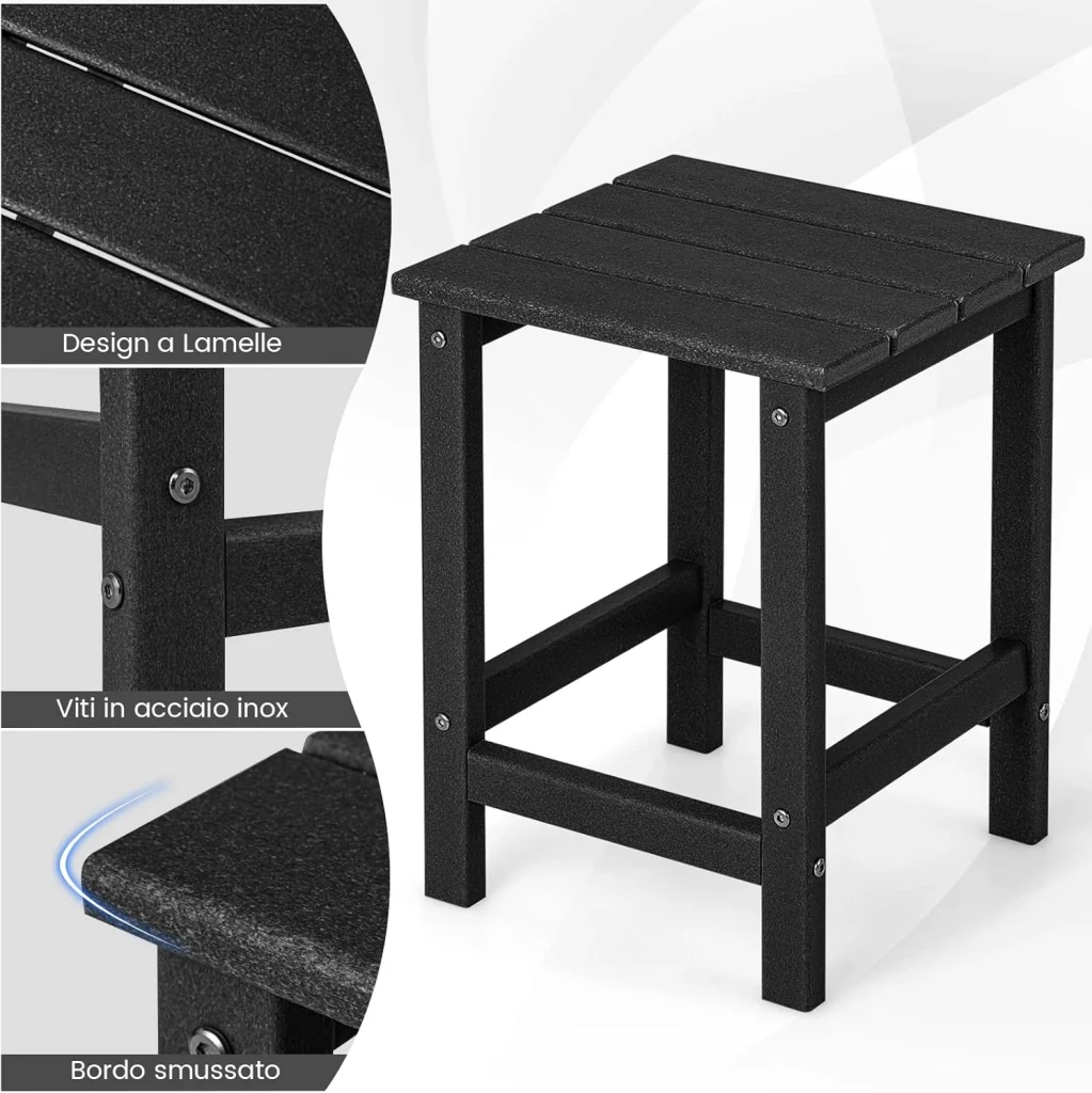 Tavolino da Giardino Quadrato per Esterno, Tavolo Adirondack in HDPE Resistente alle Intemperie, per Interno ed Esterno Patio, Portico, Giardino, Facile Manutenzione (nero) - Image 5