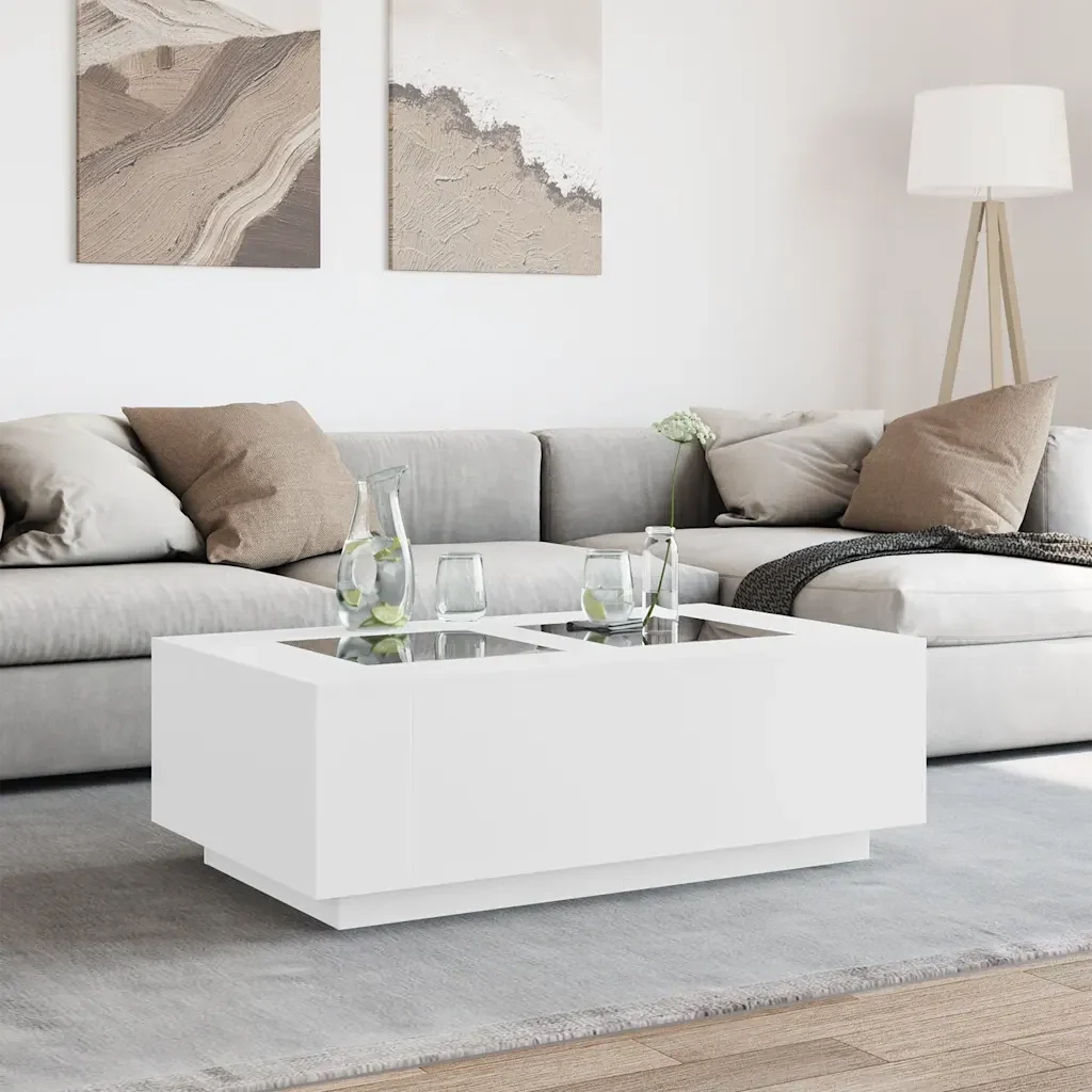 Tavolino da Salotto con LED Infinity Bianco 116x69x40 cm 3284056 - Image 4