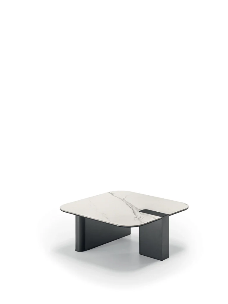 Tavolino da salotto Lock 70x70 cm con piano in marmo bianco e struttura in metallo verniciato antracite - Stones - Image 2