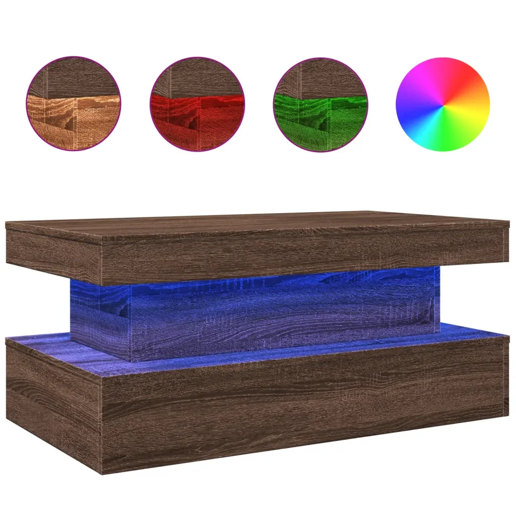 Tavolino da Soggiorno con Luci LED Rovere Marrone 90x50x40 cmcod mxl 113315 - Image 2