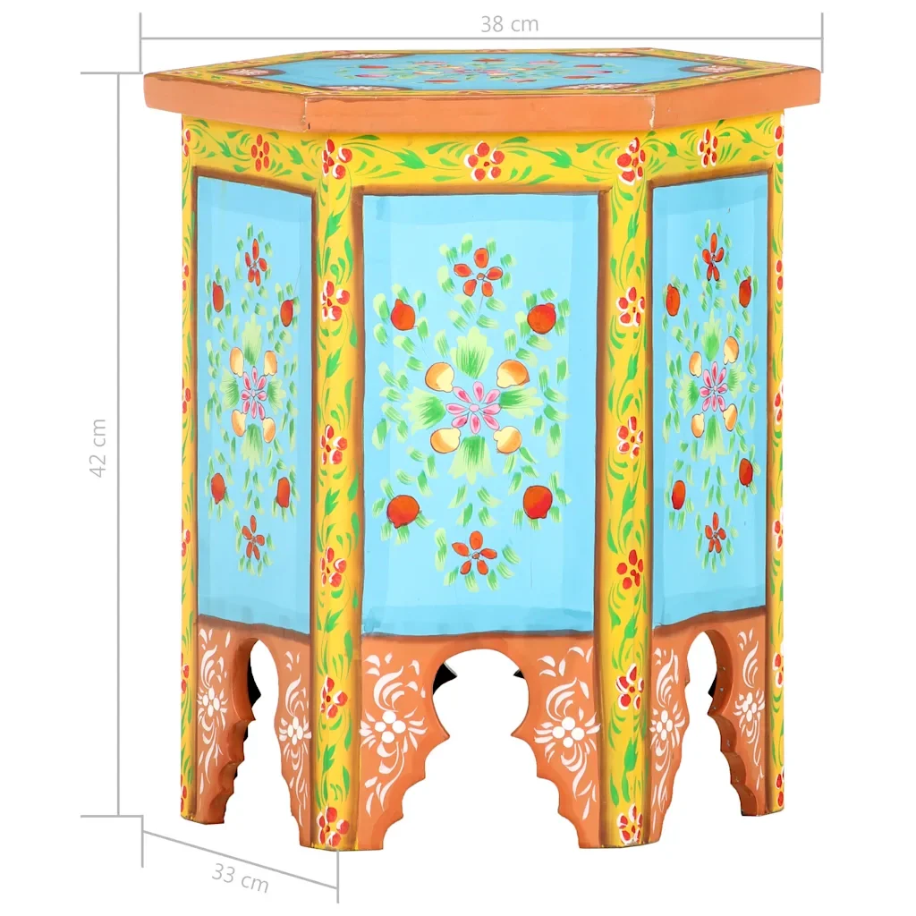 Tavolino Dipinto a Mano Multicolore 38x33x42 cm Massello Mango 285879 - Image 2