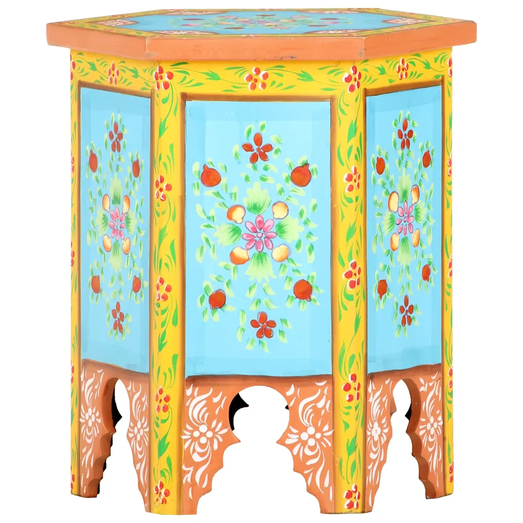 Tavolino Dipinto a Mano Multicolore 38x33x42 cm Massello Mango 285879 - Image 6