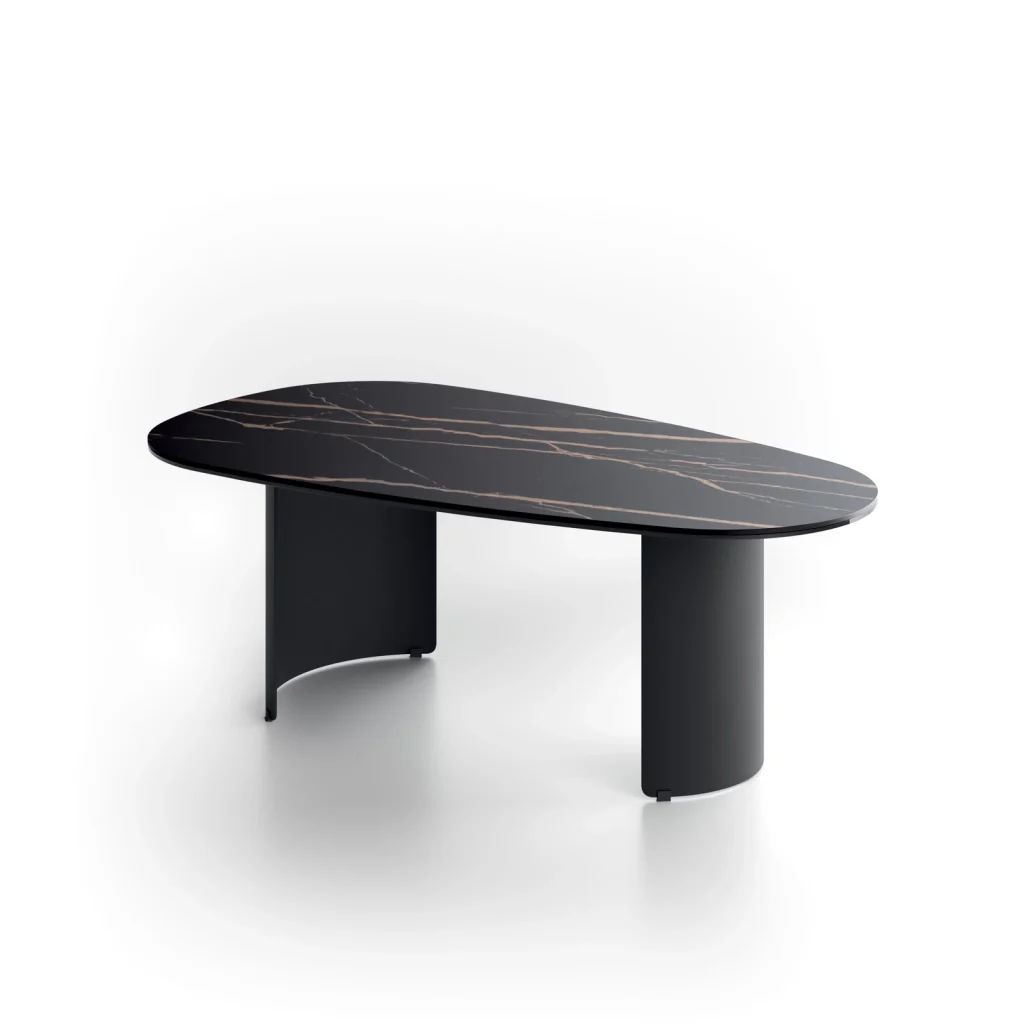 Tavolino Dolmen con top in ceramica marmo nero portoro e struttura in metallo nero - Stones - Image 2