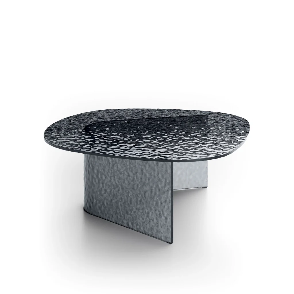 Tavolino Fold big in vetro martellato color fumé con struttura in vetro - Stones - Image 2