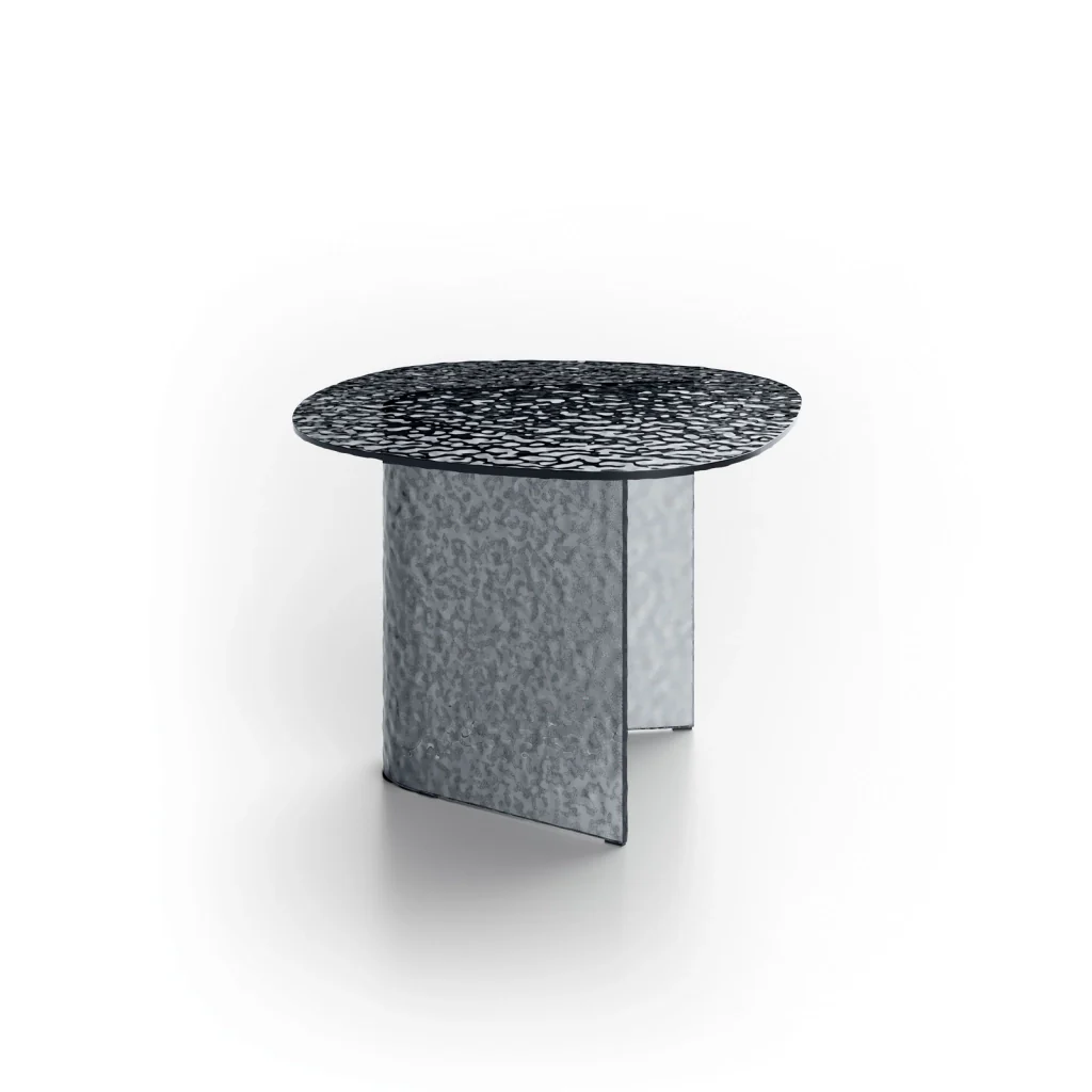 Tavolino Fold Small - Tavolino quadrato con top in vetro martellato fumé e struttura in vetro, design moderno e minimalista - Stones - Image 2