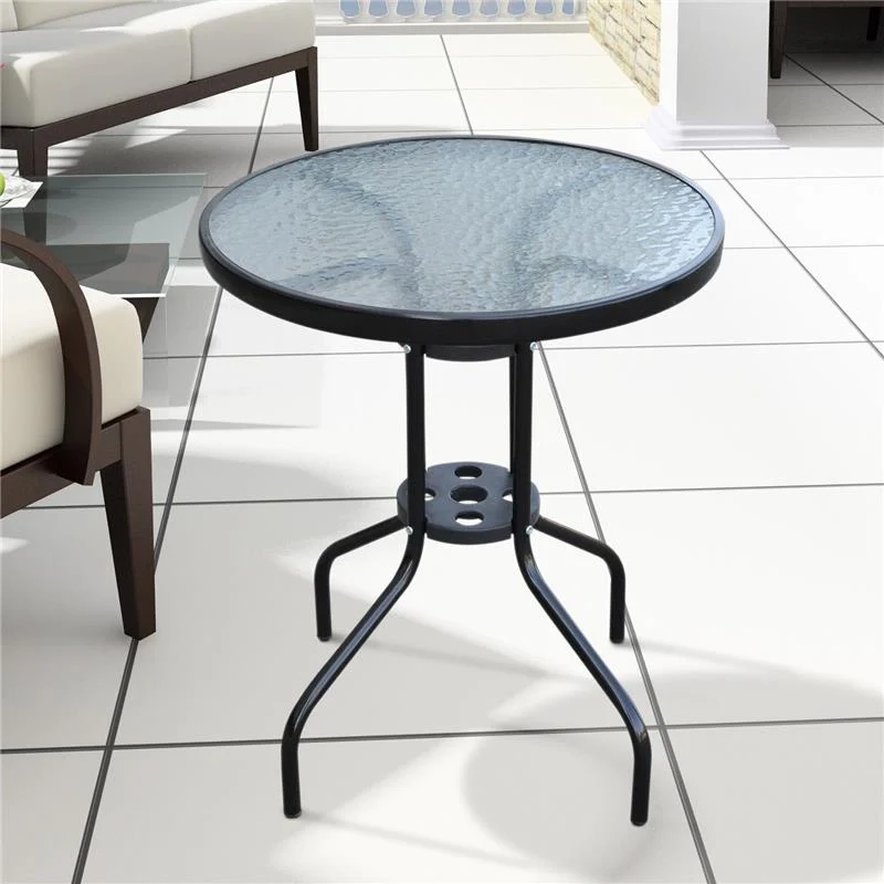 TAVOLINO IN FERRO ROTONDO CON PIANO IN VETRO TEMPERATO 60 X 70 CM NERO - Image 3