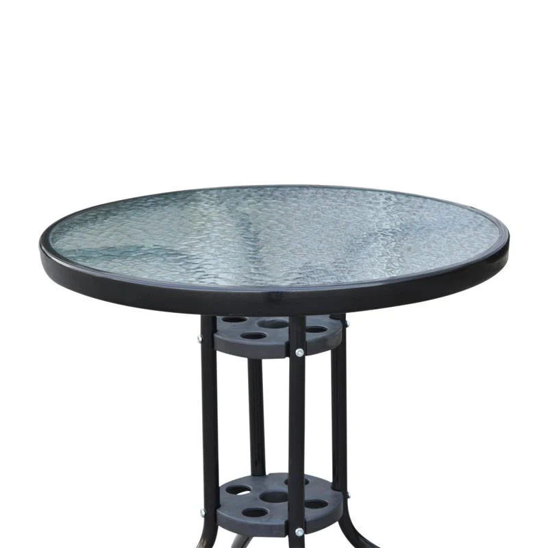 TAVOLINO IN FERRO ROTONDO CON PIANO IN VETRO TEMPERATO 60 X 70 CM NERO - Image 7