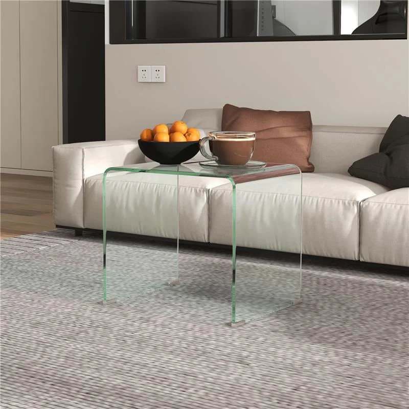 TAVOLINO IN VETRO TEMPERATO MODERNO DA SALOTTO CON DESIGN MONOBLOCCO, 50X40X45 CM, TRASPARENTE - Image 3
