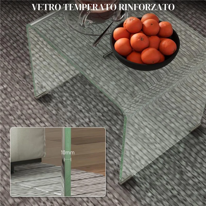 TAVOLINO IN VETRO TEMPERATO MODERNO DA SALOTTO CON DESIGN MONOBLOCCO, 50X40X45 CM, TRASPARENTE - Image 4