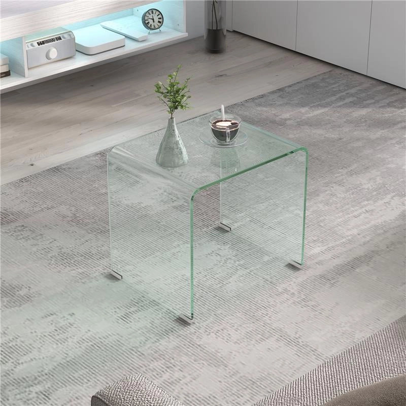 TAVOLINO IN VETRO TEMPERATO MODERNO DA SALOTTO CON DESIGN MONOBLOCCO, 50X40X45 CM, TRASPARENTE - Image 8