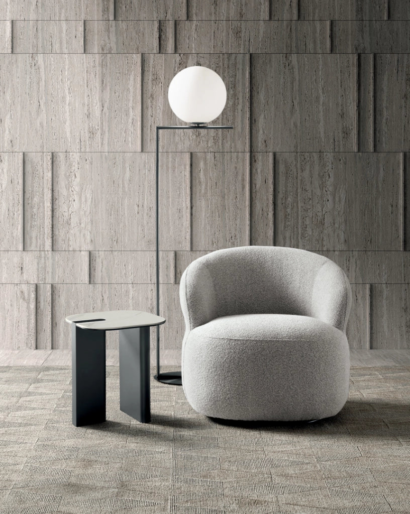 Tavolino Key - Tavolino moderno con top ceramica su vetro marmo bianco e struttura in metallo antracite - Stones