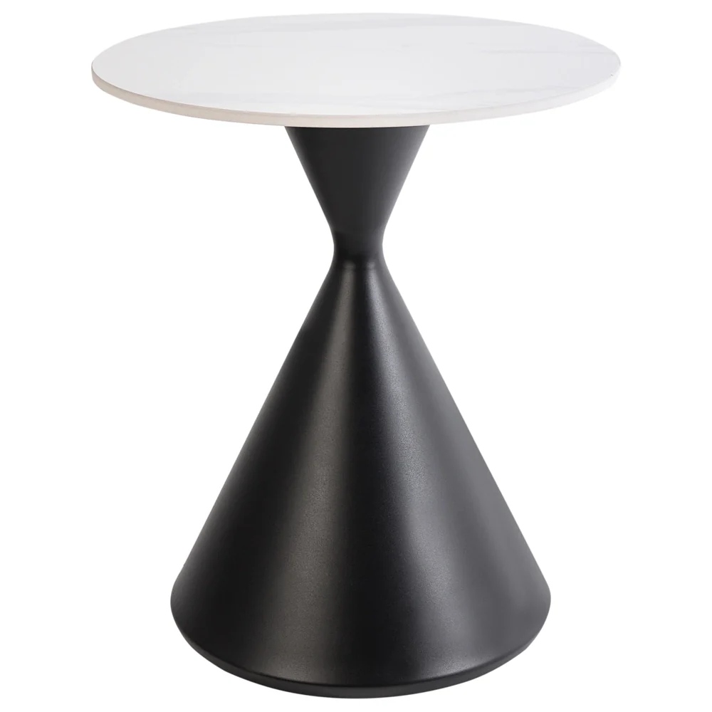 Tavolino Piano in pietra sinterizzata bianca Base in metallo nero ø 50 cm Aspetto naturale Design moderno Soggiorno