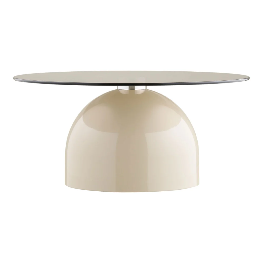 Tavolino da salotto Ravello in vetro temperato e metallo grigio/beige ø70 cm - Image 2