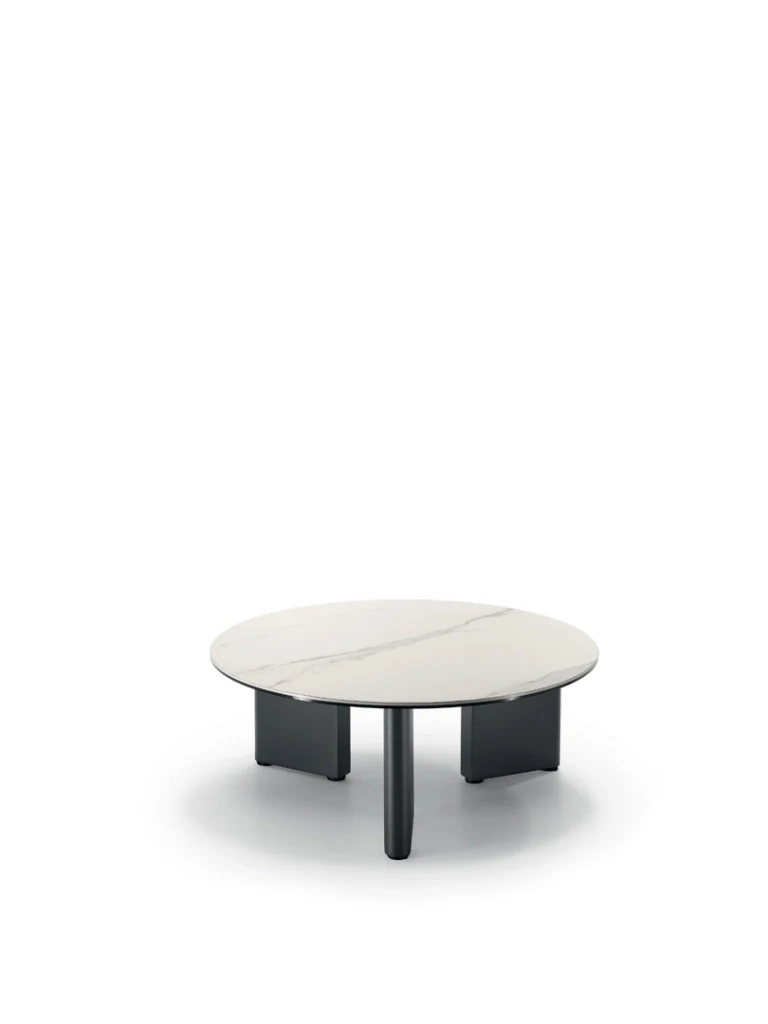 Tavolino rotondo Dot - Struttura in Metallo Antracite e Top Ceramica su Vetro Marmo Bianco - Stones - Image 2