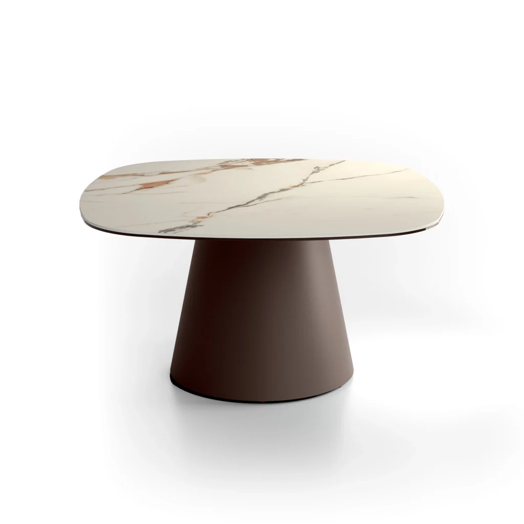 Tavolino rotondo Pillar Big - Struttura Metallo Bronzo e Top Ceramica su Vetro Marmo Calacatta Borghini - Stones - Image 2