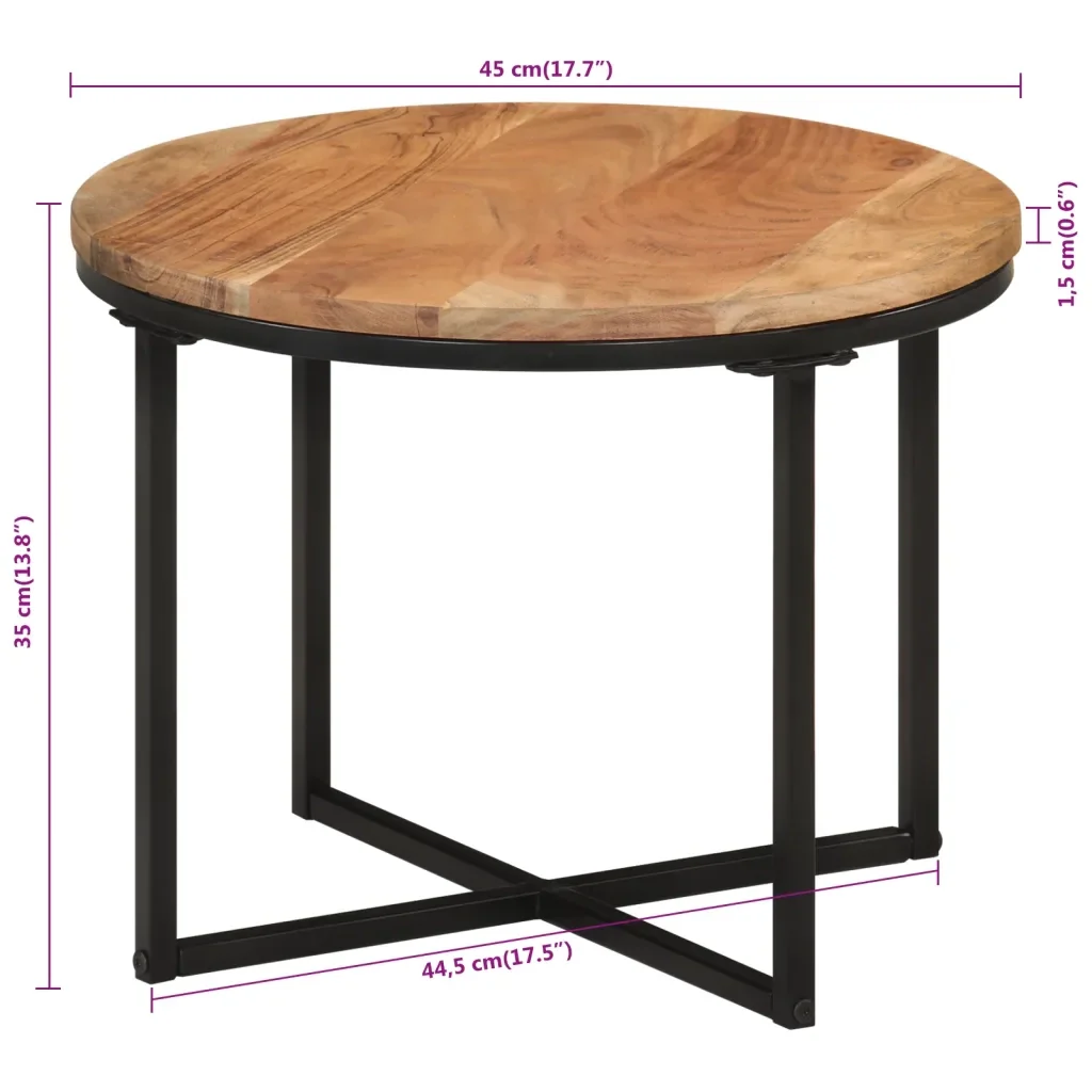 Tavolino Salotto 45x45x35cm in Legno Massello di Acacia e Ferro 372740 - Image 5