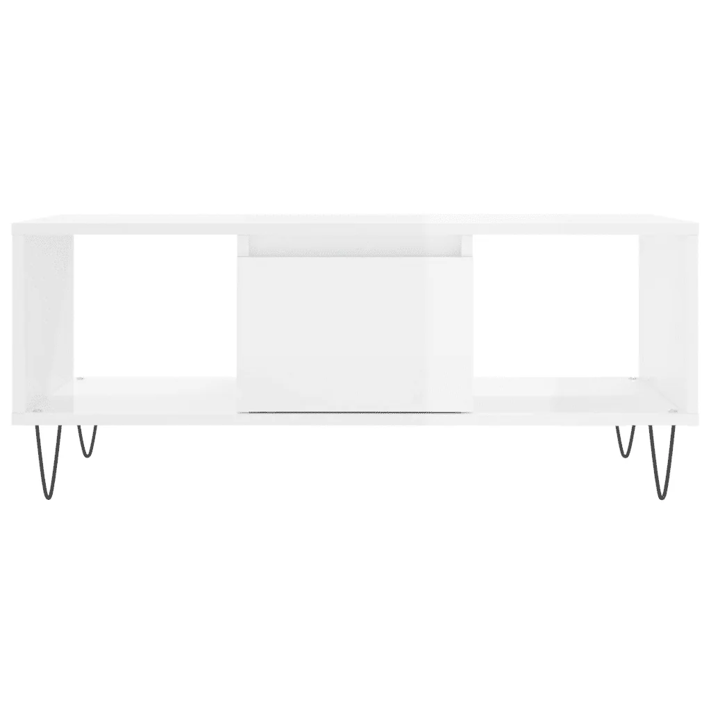 Tavolino Salotto Bianco Lucido 90x50x36,5 cm Legno Multistrato 830590 - Image 5