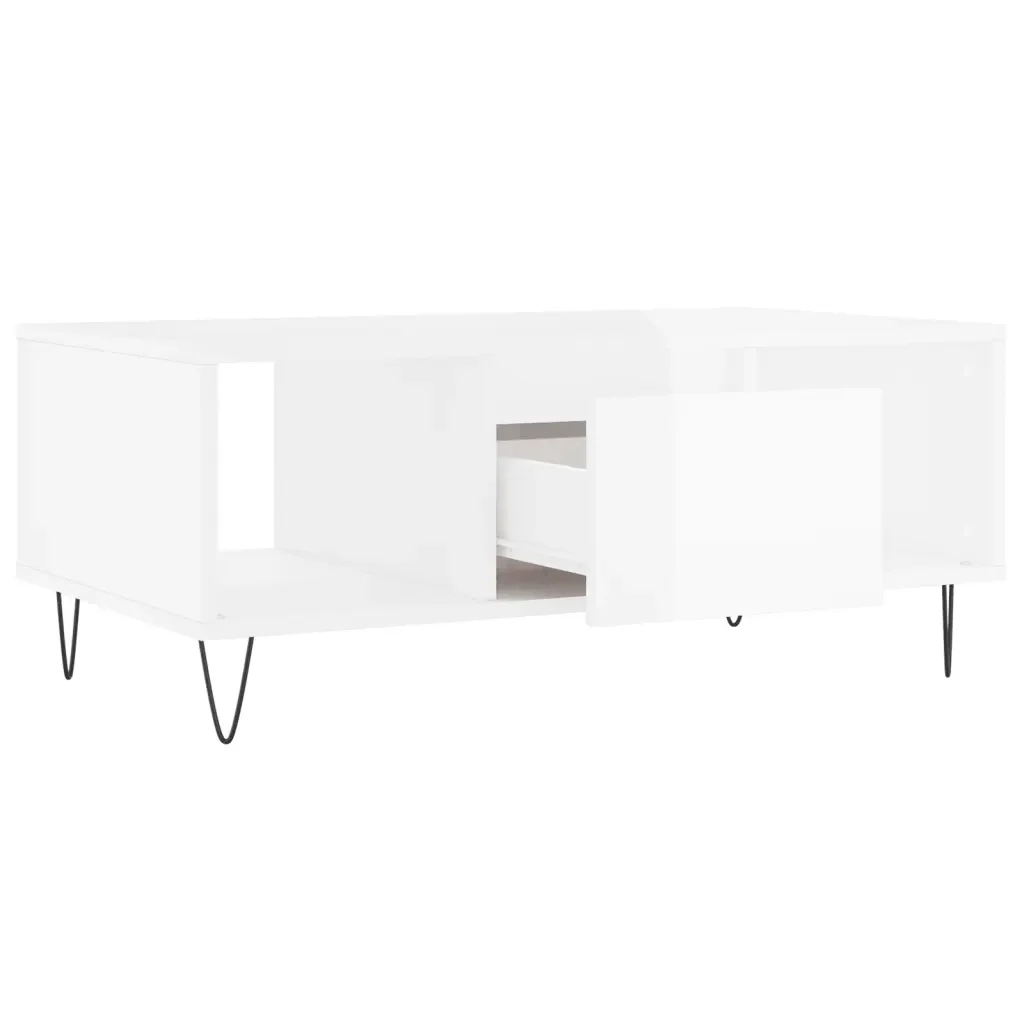 Tavolino Salotto Bianco Lucido 90x50x36,5 cm Legno Multistrato 830590 - Image 6