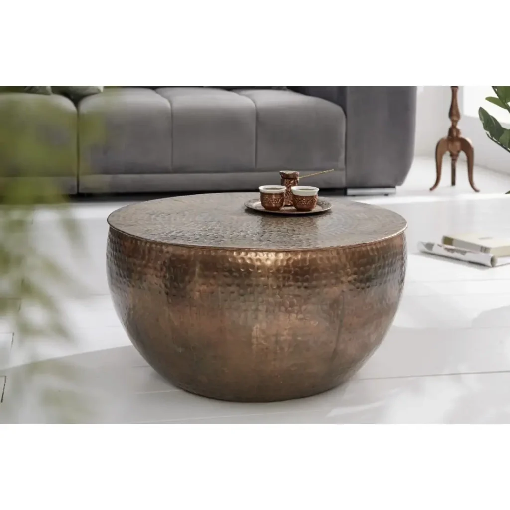 Tavolino TRIANE 60 cm in alluminio rame martellato – Tavolino rotondo di design - Image 4