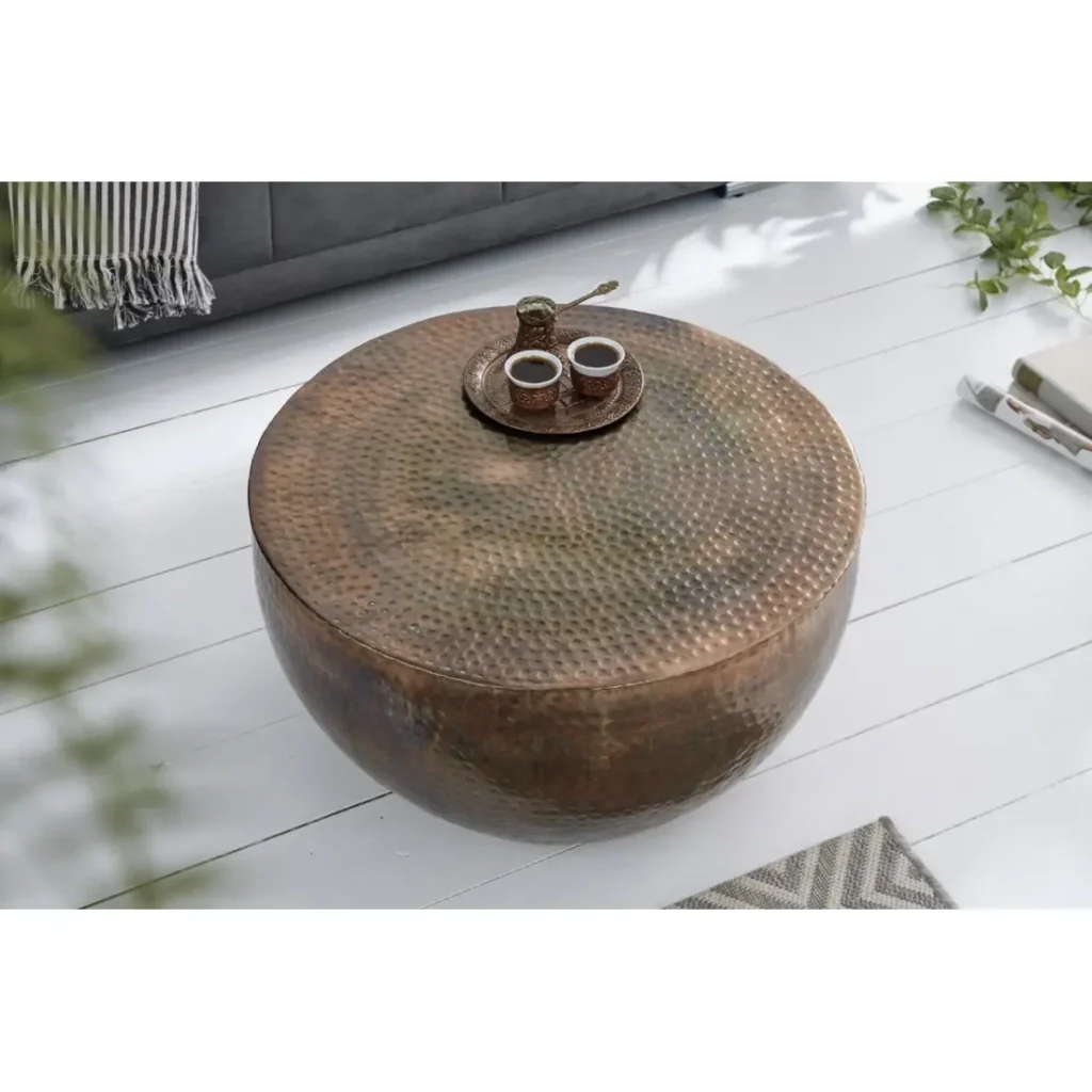 Tavolino TRIANE 60 cm in alluminio rame martellato – Tavolino rotondo di design - Image 5